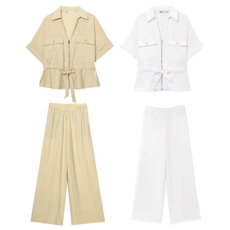 Khaki Pants Polyester Wide-leg Trousers