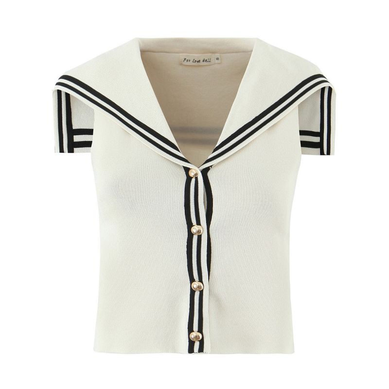 White Polyester Knitted Button-down Sleeveless Top