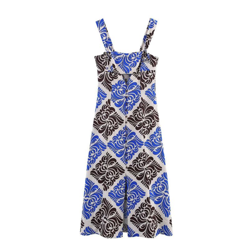 Color Printed Sleeveless Slit Maxi Dress
