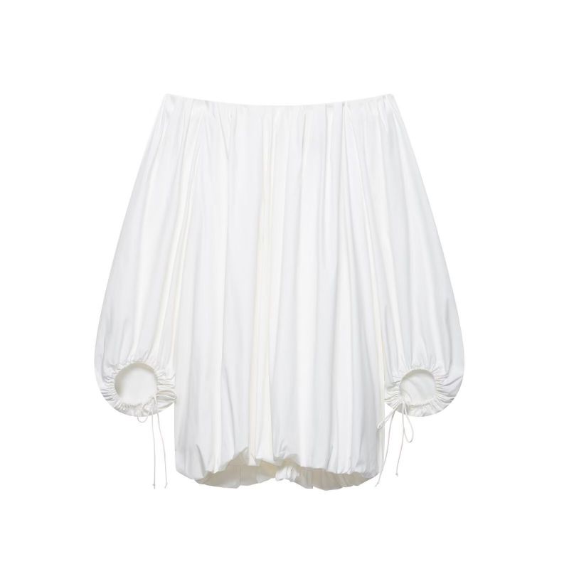 White Off-shoulder Puff Sleeve Short Skirt