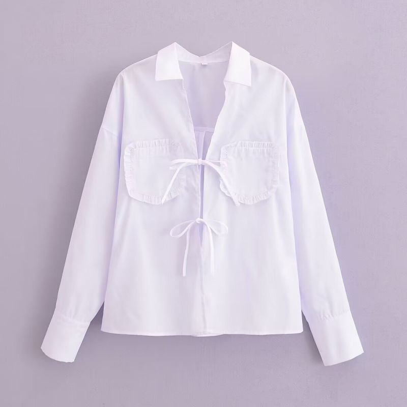 White Polyester Lapel Shirt