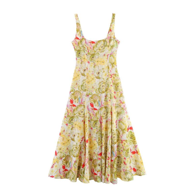 Printing Blended Suspender Sleeveless Mini Skirt