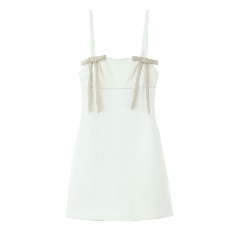 White Polyester Lace-up Suspender Skirt