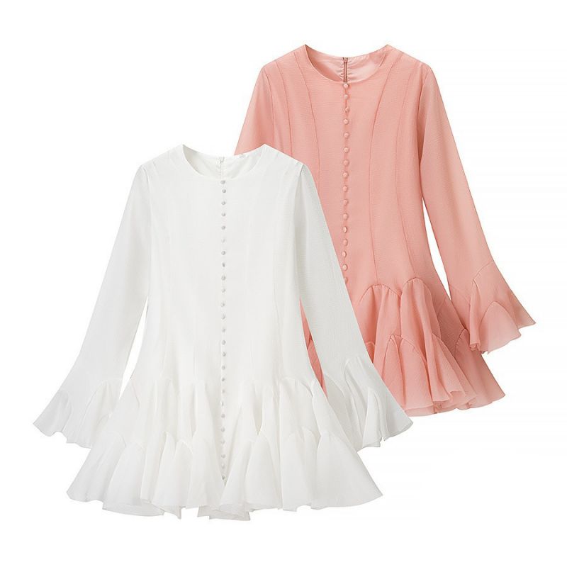 Peach Long Sleeve Layered Ruffle Skirt
