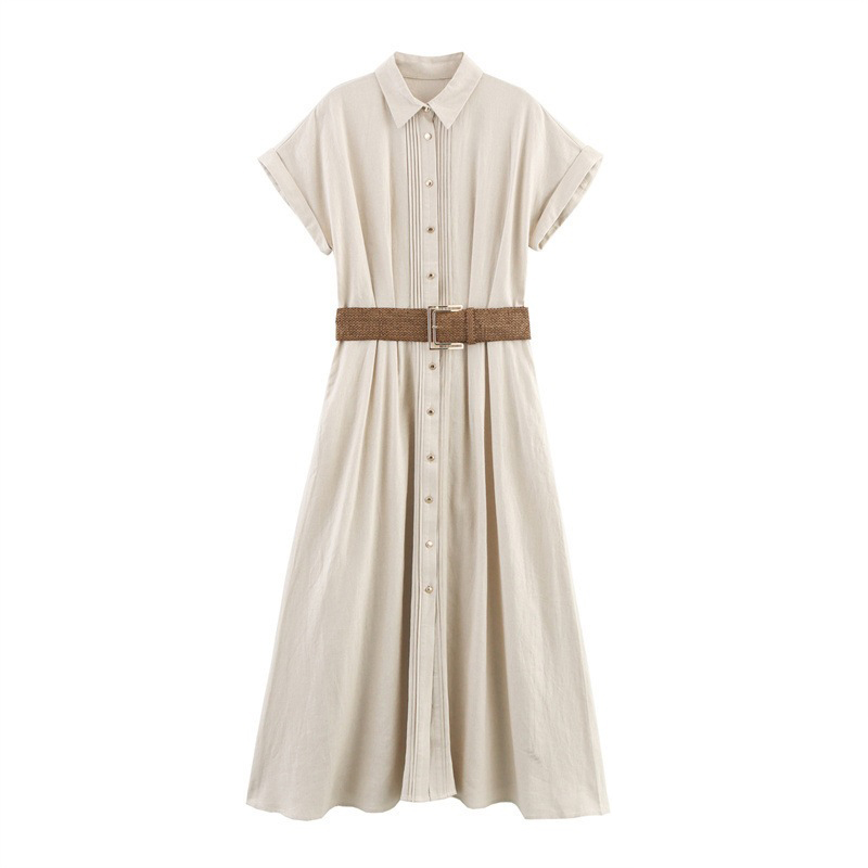 Color Belted Single-breasted Maxi Skirt