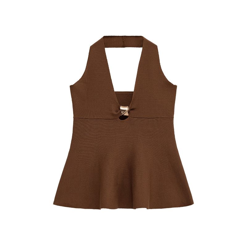 Dark Brown Halter Neck Dress Top