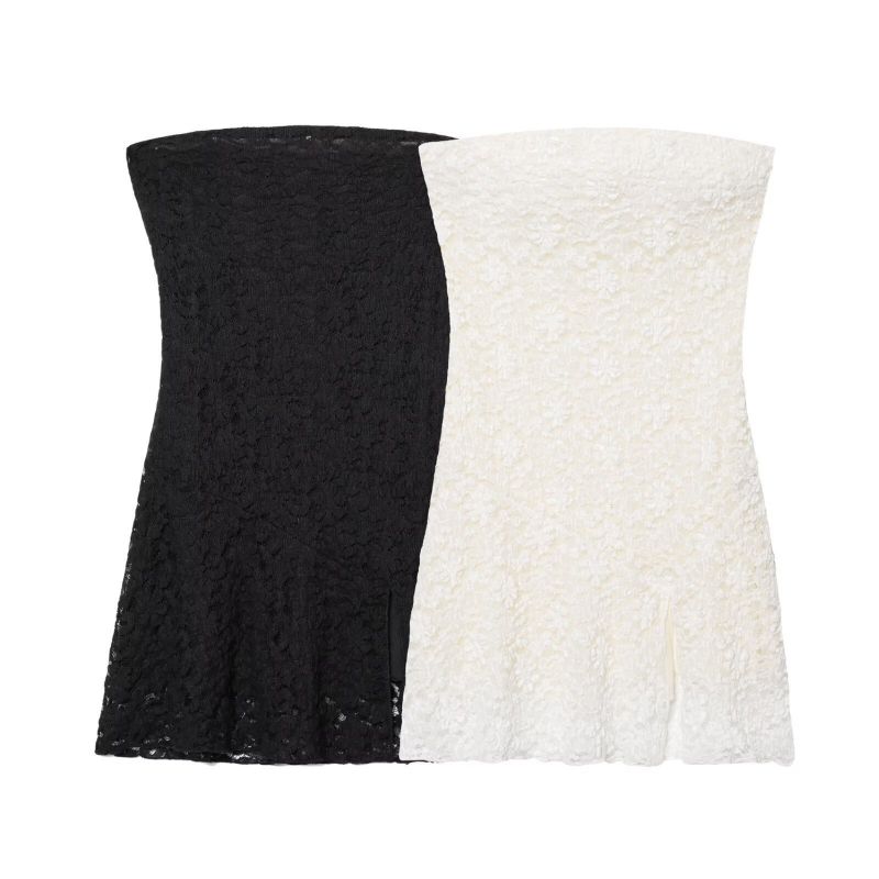 Black One-shoulder Jacquard Tube Top Mini Skirt