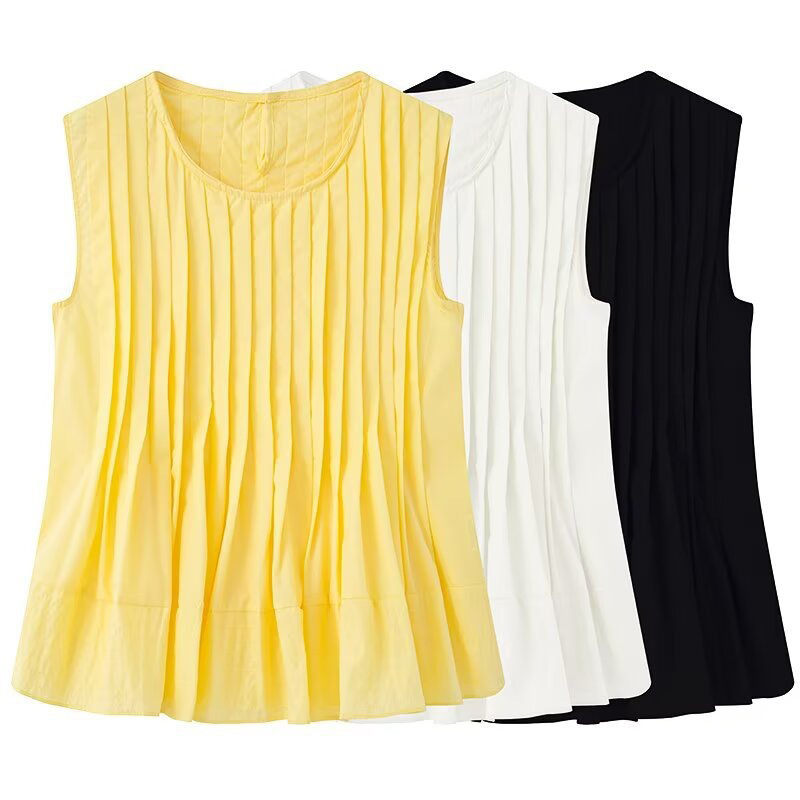 Yellow Polyester Crew Neck Sleeveless Vest