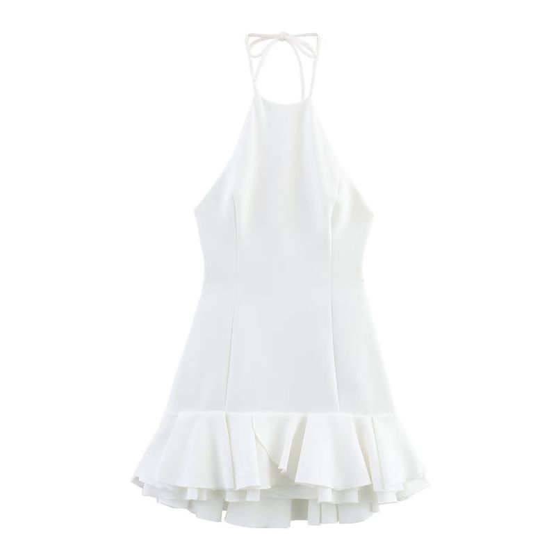 White Polyester Halterneck Pleated Skirt
