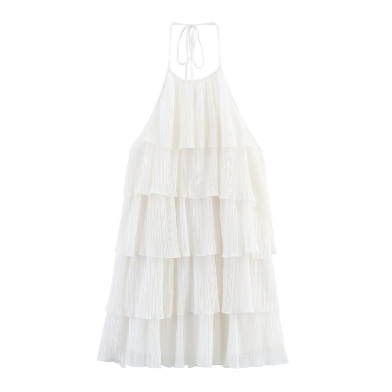 White Chiffon Halterneck Tiered Skirt