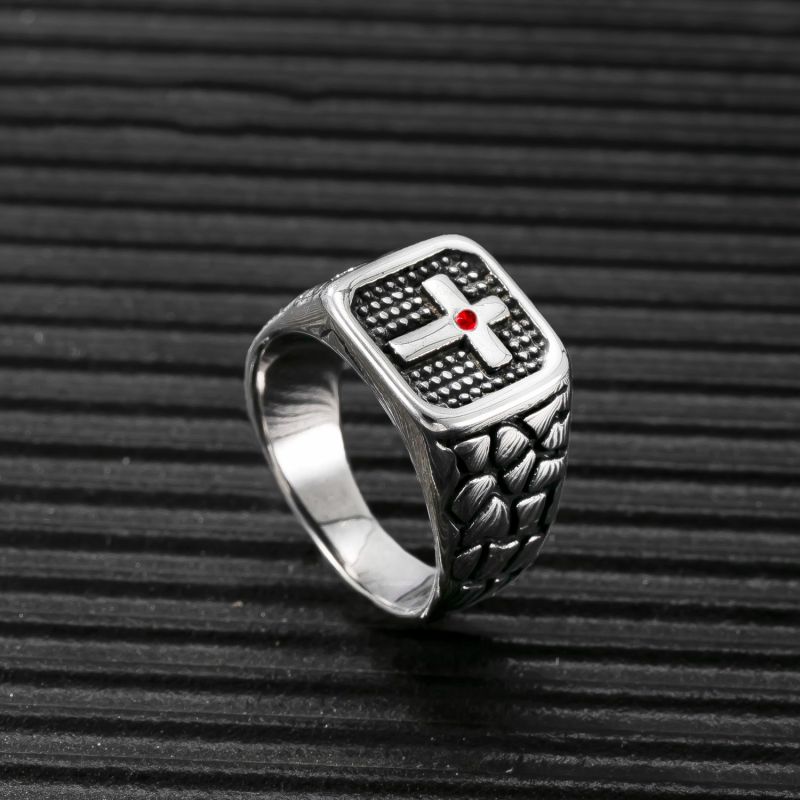 Anillo De Acero Inoxidable Con Cruz Para Hombre