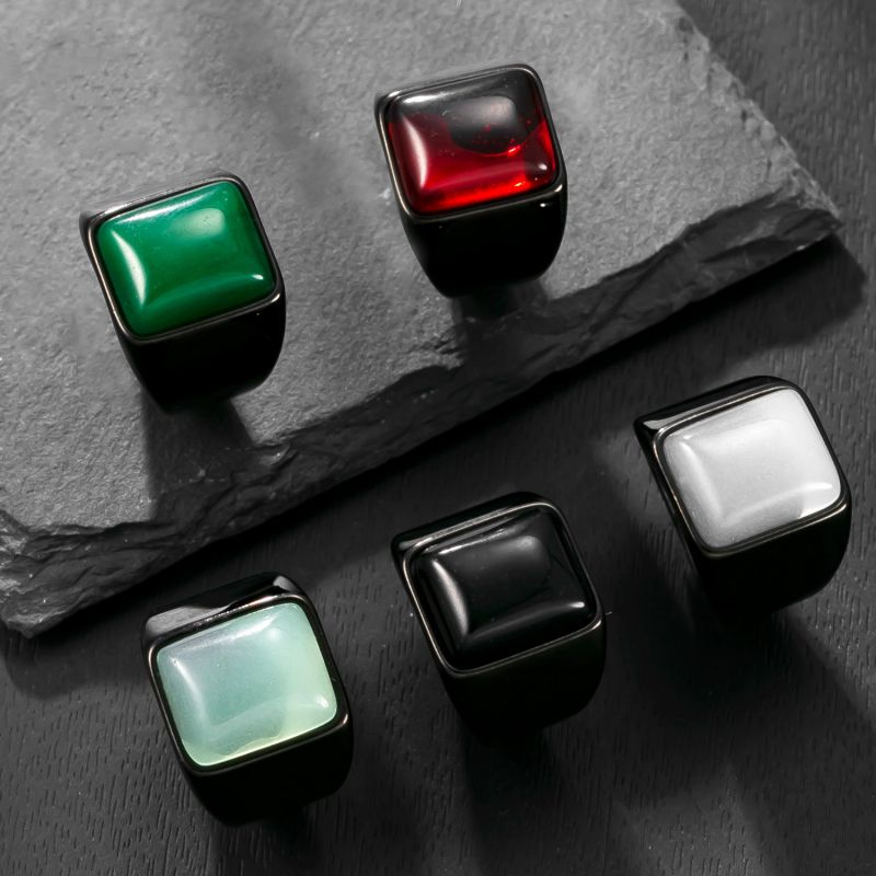 Anillo De Acero Inoxidable Con Piedra Natural Cuadrada Para Hombre