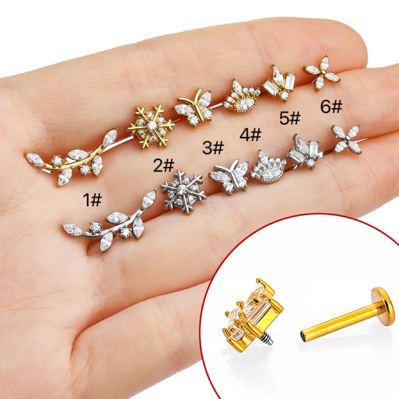 Piercing Para El Labio Con Forma De Mariposa Y Hoja De Circonita De Acero Inoxidable