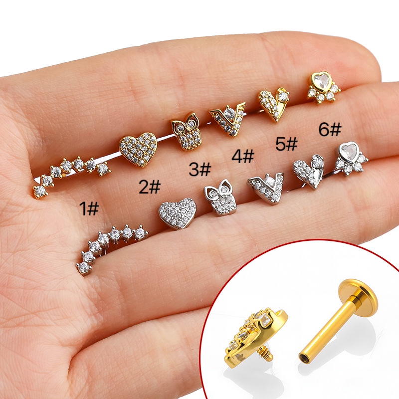 Piercing Para El Labio De Acero Inoxidable Con Forma De Búho Y Corazón De Diamante