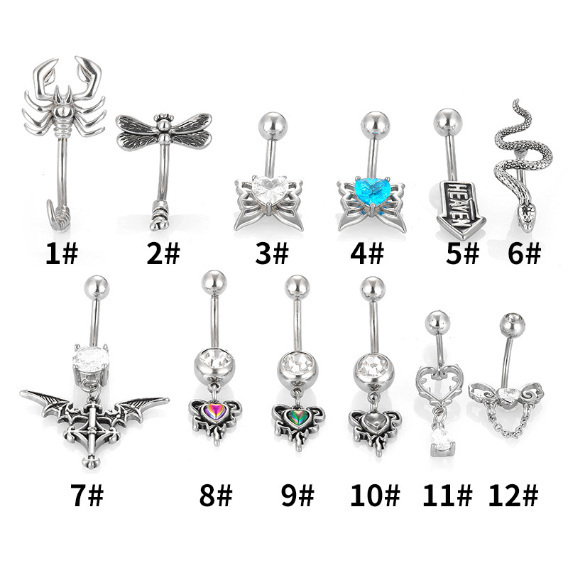 Piercing Para El Ombligo De Acero Inoxidable Con Forma De Libélula Serpiente Y Escorpión Con Diamantes.