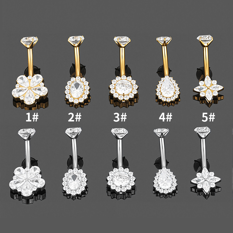 Piercing Para El Ombligo Con Forma De Lágrima De Flor De Diamante De Acero De Titanio