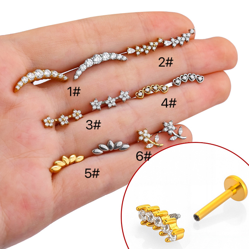Silver Stainless Steel Diamond Heart Flower Lip Piercing