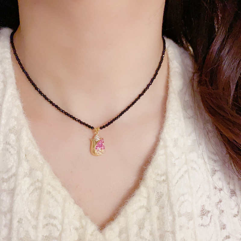 Collar De Tulipanes De Cobre Y Diamantes
