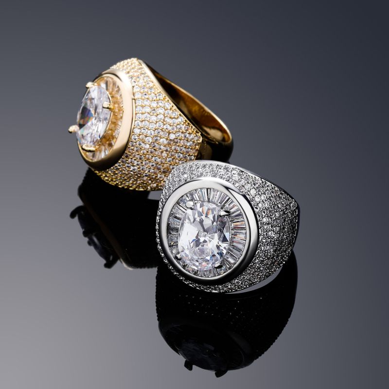 Silver (oval Diamond) Copper Diamond Round Men's Ring