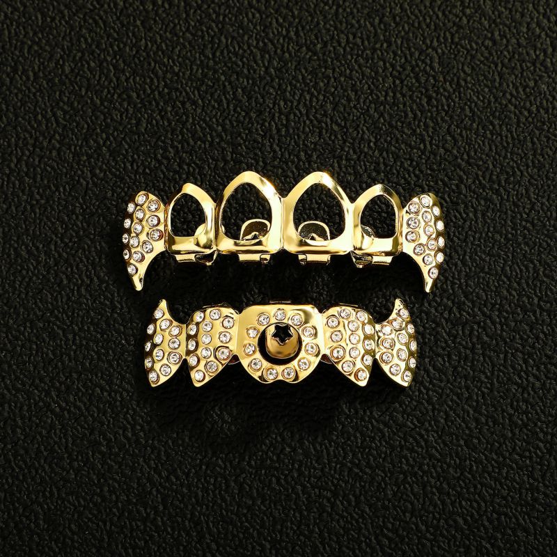 Silver Lower Teeth Copper Diamond Geometric Hollow Braces