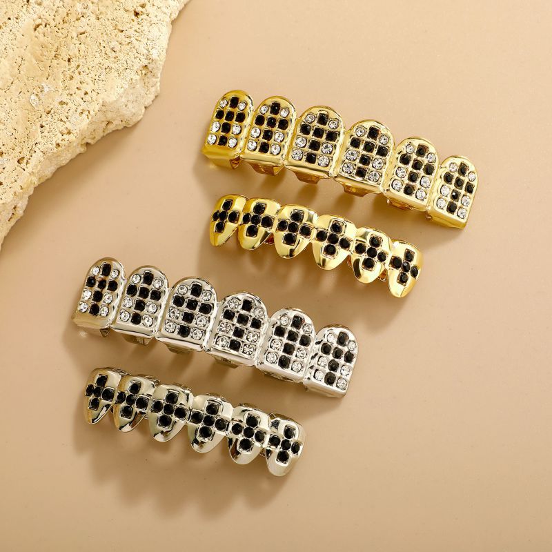 Silver Lower Teeth Copper Diamond Cross Braces