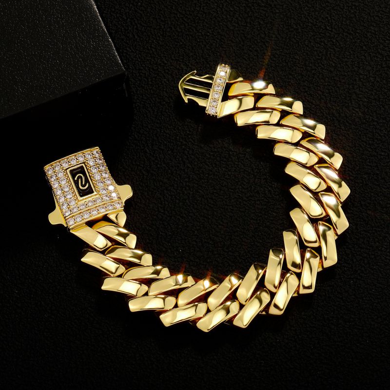 18mm Cuban Chain (gold) Copper Inlaid Zirconium Geometric Chain Men's Bracelet