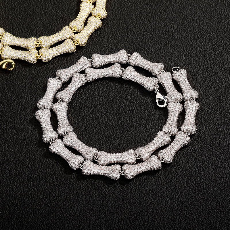 Silver Copper Diamond Bone Men's Necklace