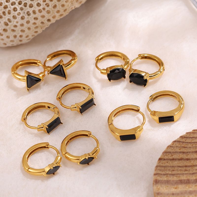 Pendientes De Titanio Y Acero Con Forma De Ojo De Caballo Con Forma De Triángulo Cuadrado Y Diamante.