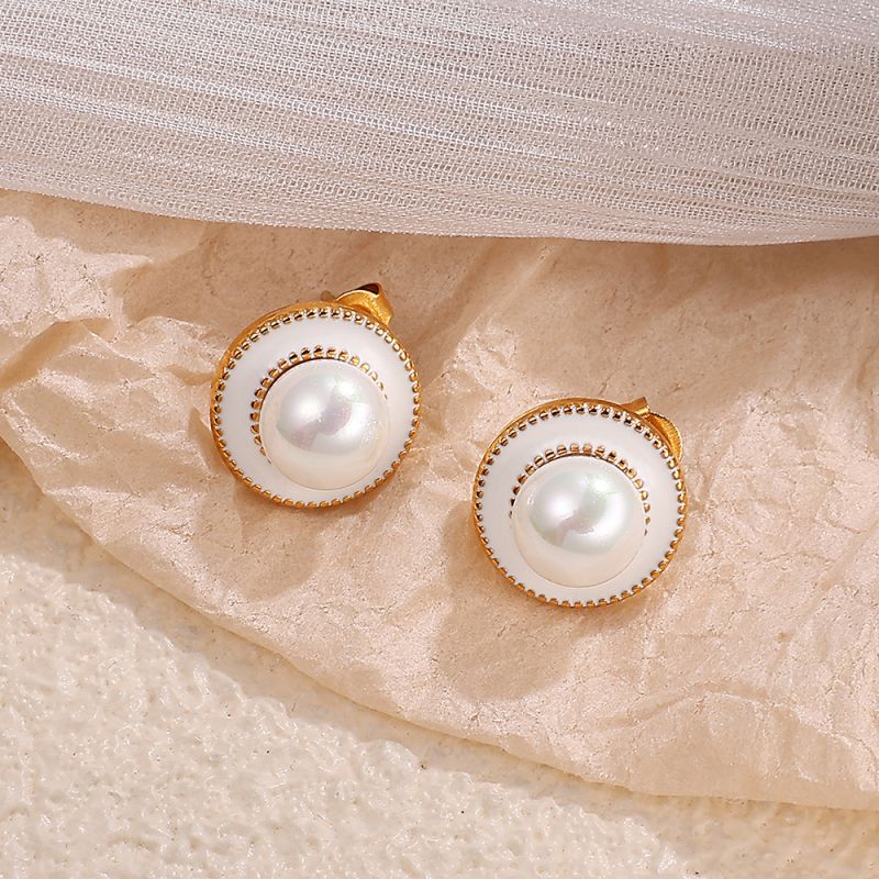 Pendientes De Perlas Redondas De Acero Inoxidable