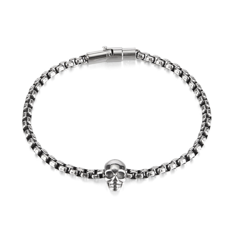 Silver Stainless Steel Skull Men's Bracelet