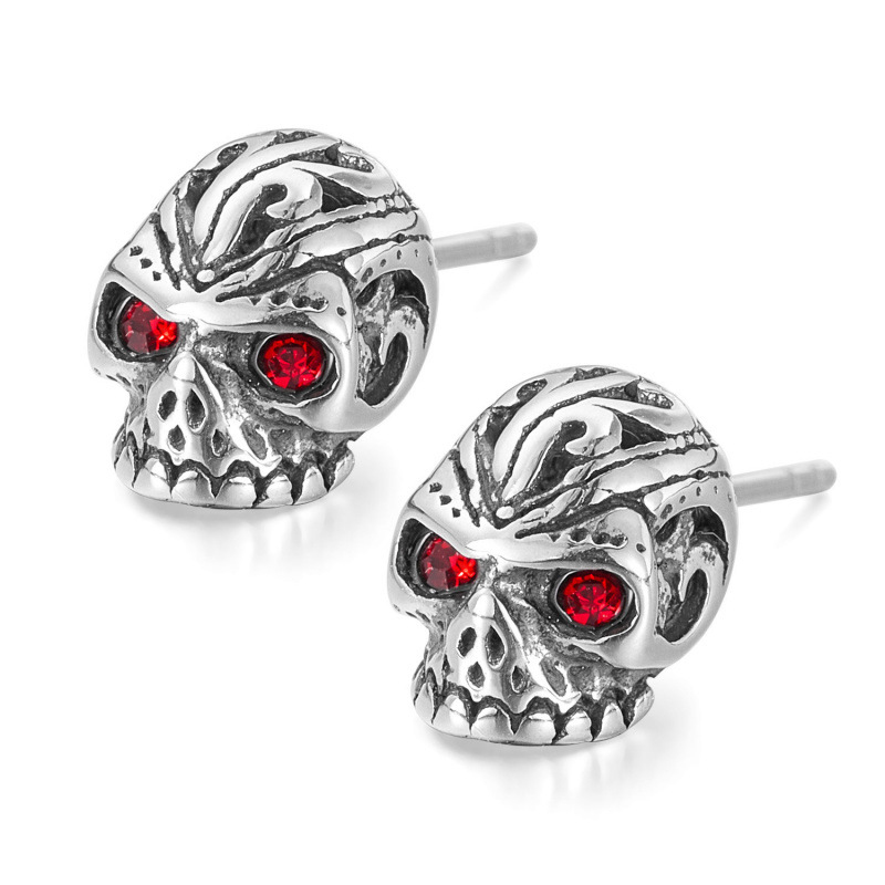 Pendientes De Calavera De Acero Inoxidable Con Diamantes.