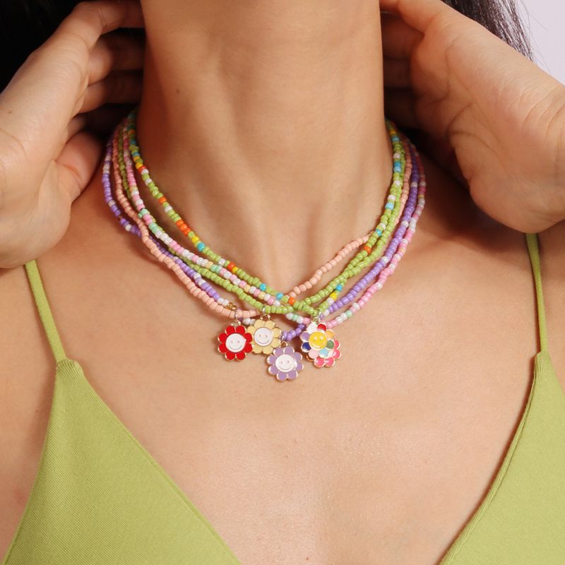 Conjunto De Collar De Girasol Con Cuentas De Arroz