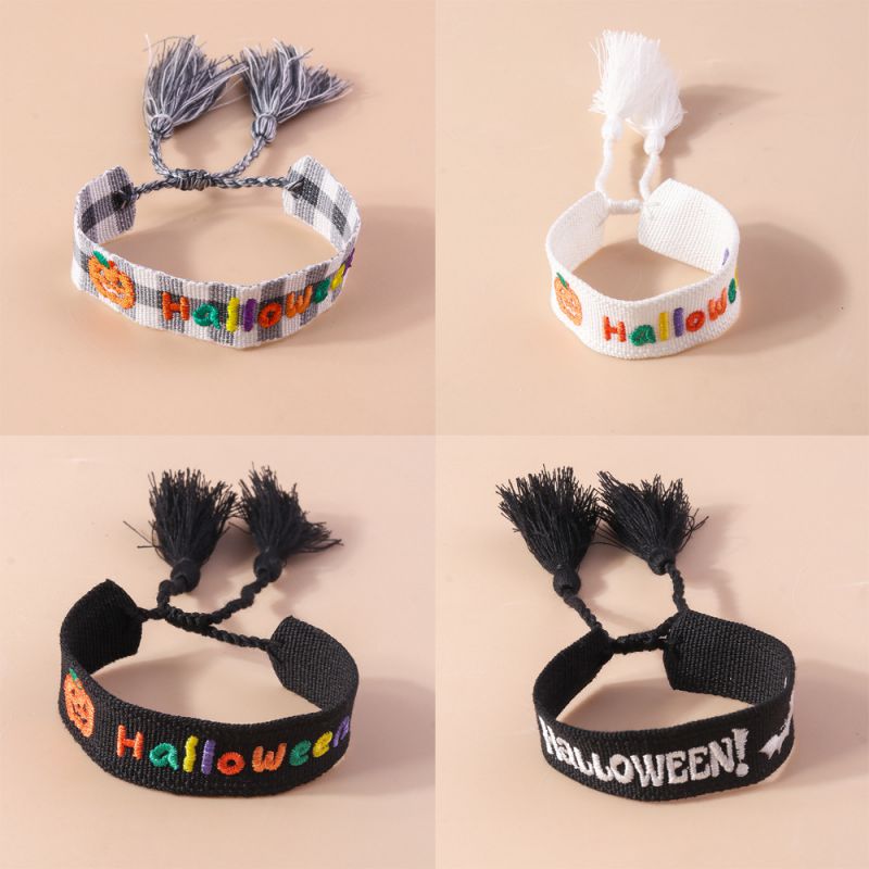 Pulsera De Tela Con Bordado De Letras De Calabaza