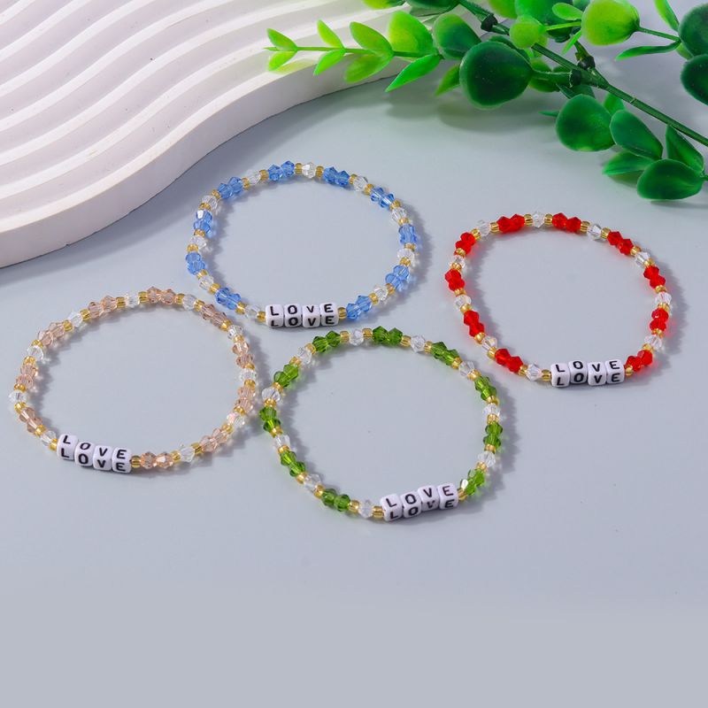 Pulsera De Letras Con Cuentas De Cristal De Colores