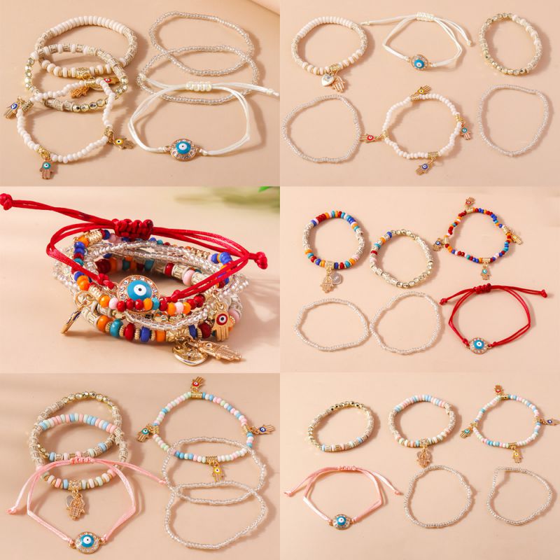 Juego De Pulseras Con Cuentas De Arroz Y Ojos