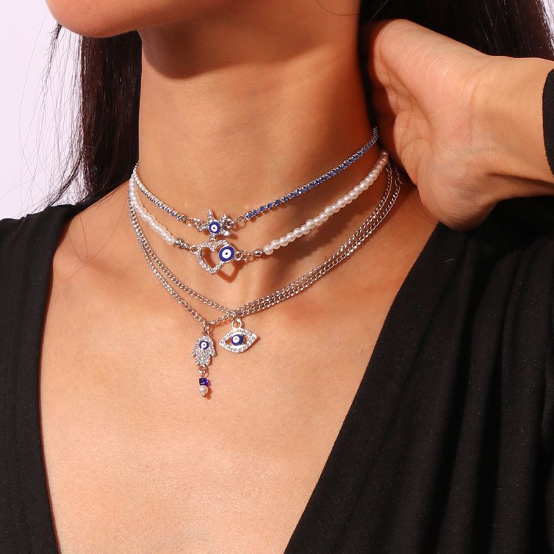 Conjunto De Collar Con Pentagrama De Ojo De Diamante De Aleación