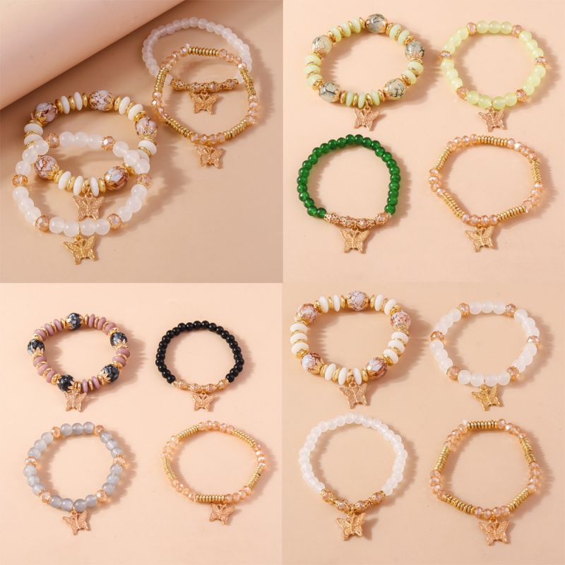 Juego De Pulseras De Mariposa Con Cuentas De Aleación