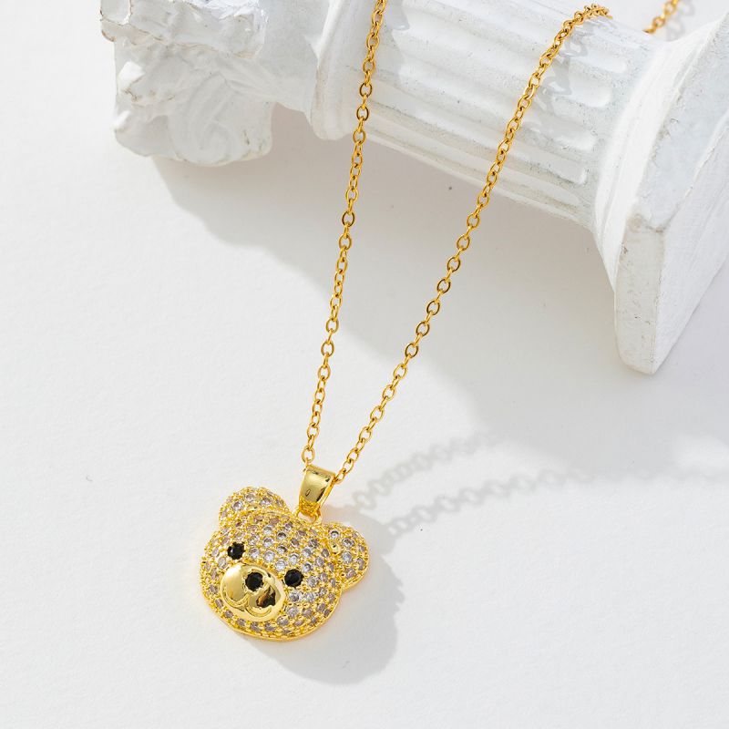 Black Copper Diamond Bear Necklace