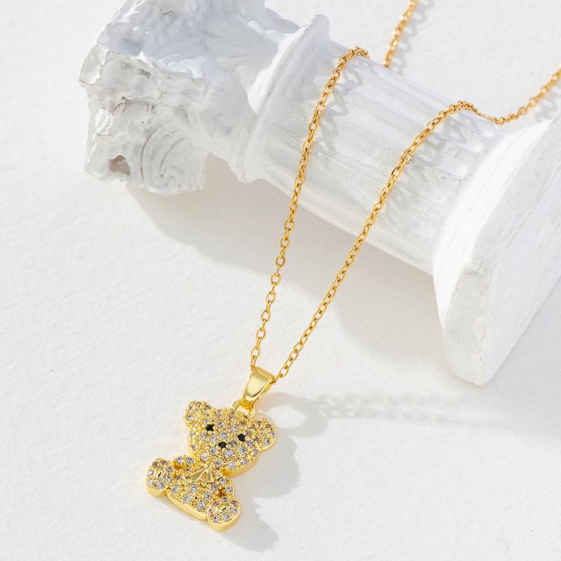 Pink Love Bear Copper Diamond Bear Necklace