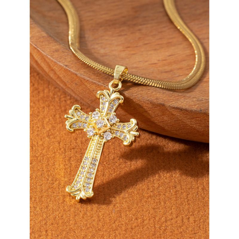 Collar De Cruz De Diamantes De Cobre