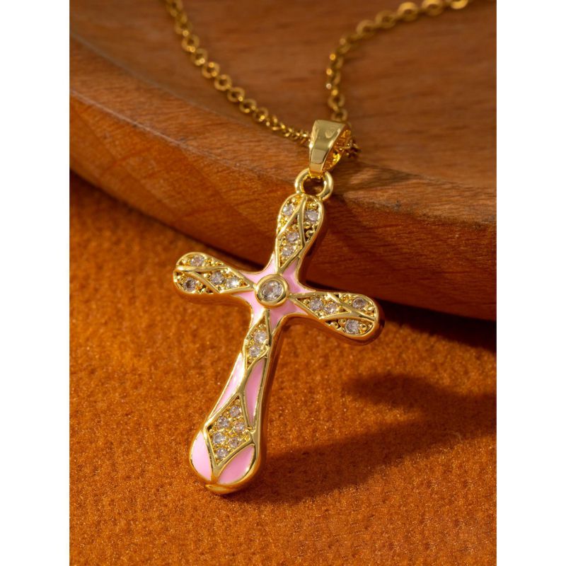Collar De Cruz De Diamantes De Cobre
