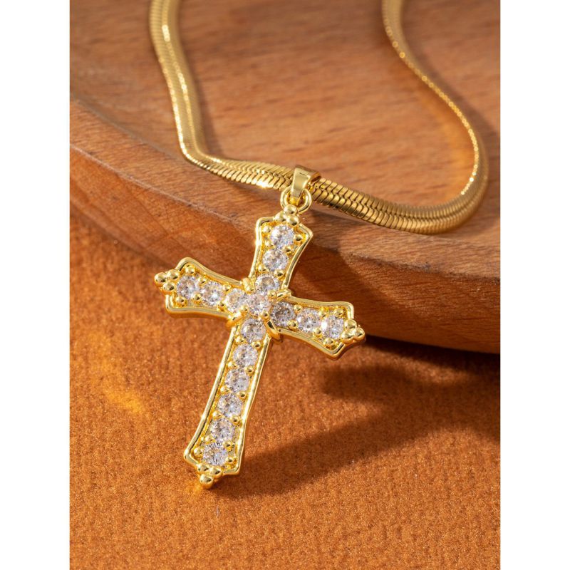 Collar De Cruz De Diamantes De Cobre