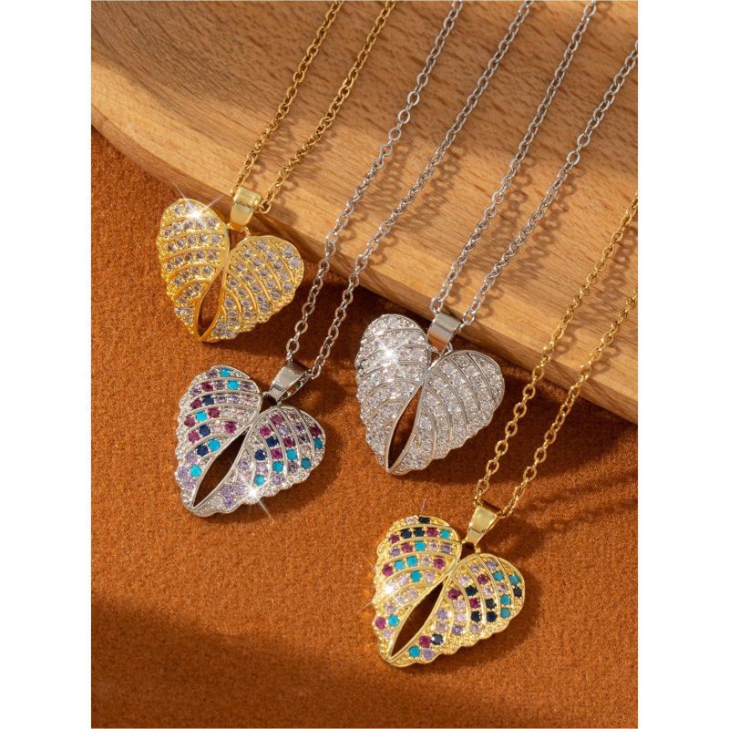 Collar De Alas De Corazón Con Diamantes De Cobre