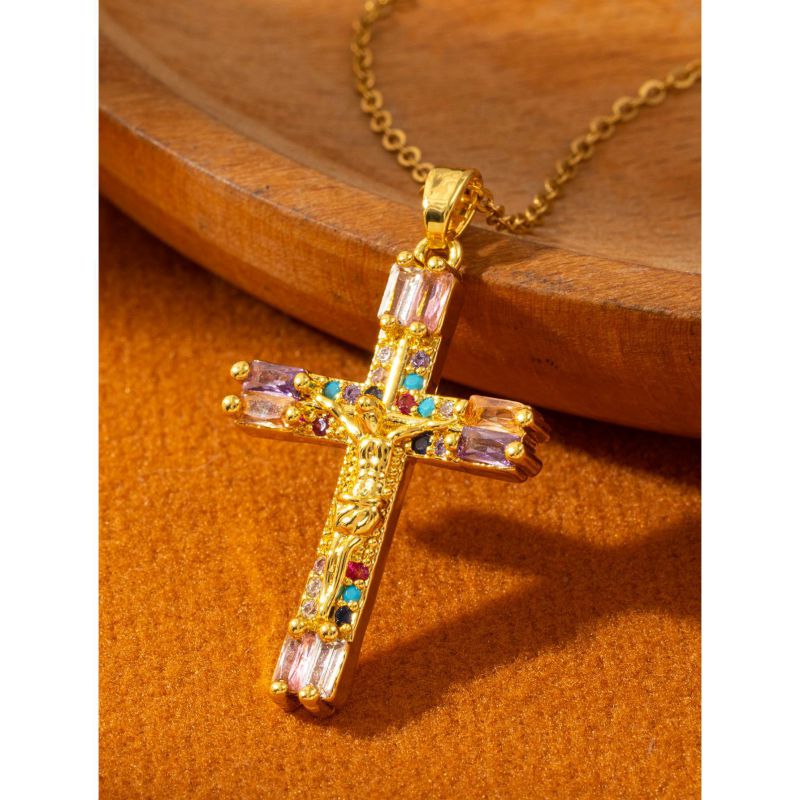 Collar De Cruz De Diamantes De Cobre