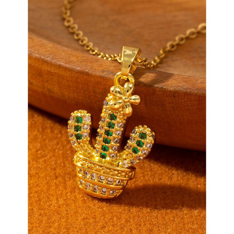 Collar De Cactus De Cobre Y Diamantes