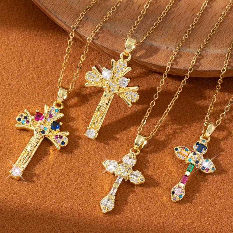 Collar De Cruz De Diamantes De Cobre