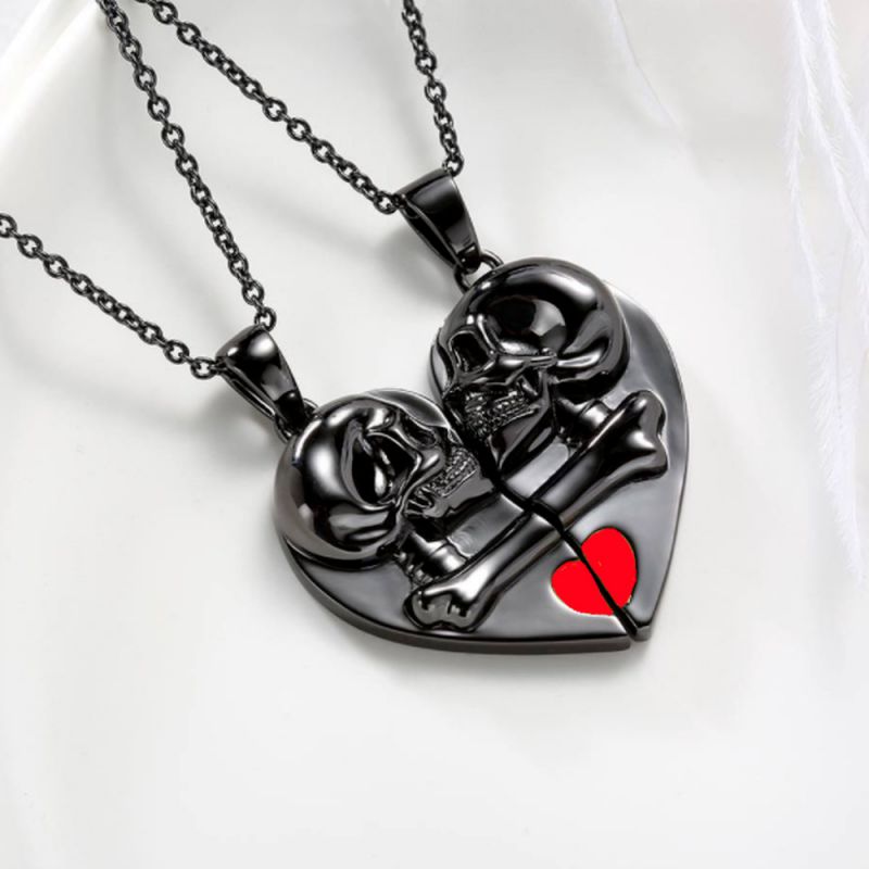 Collar Magnético De Corazón Con Calavera De Metal