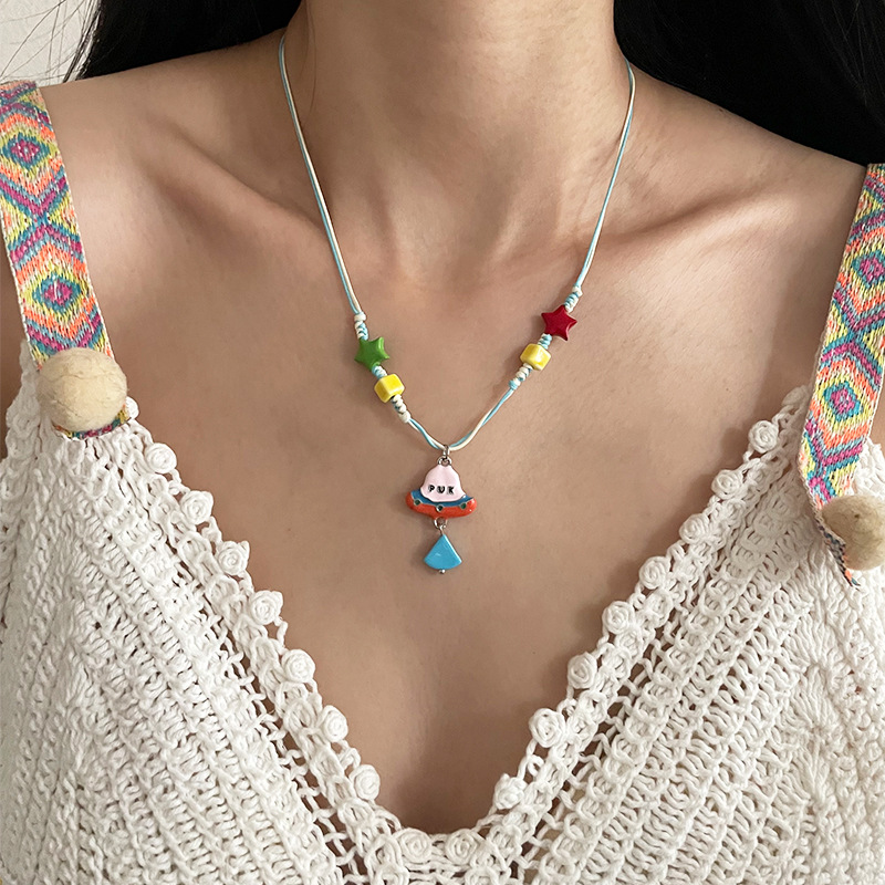 Collar Con Cordón De Aleación De Color Con Forma De Nave Espacial Y Estrella