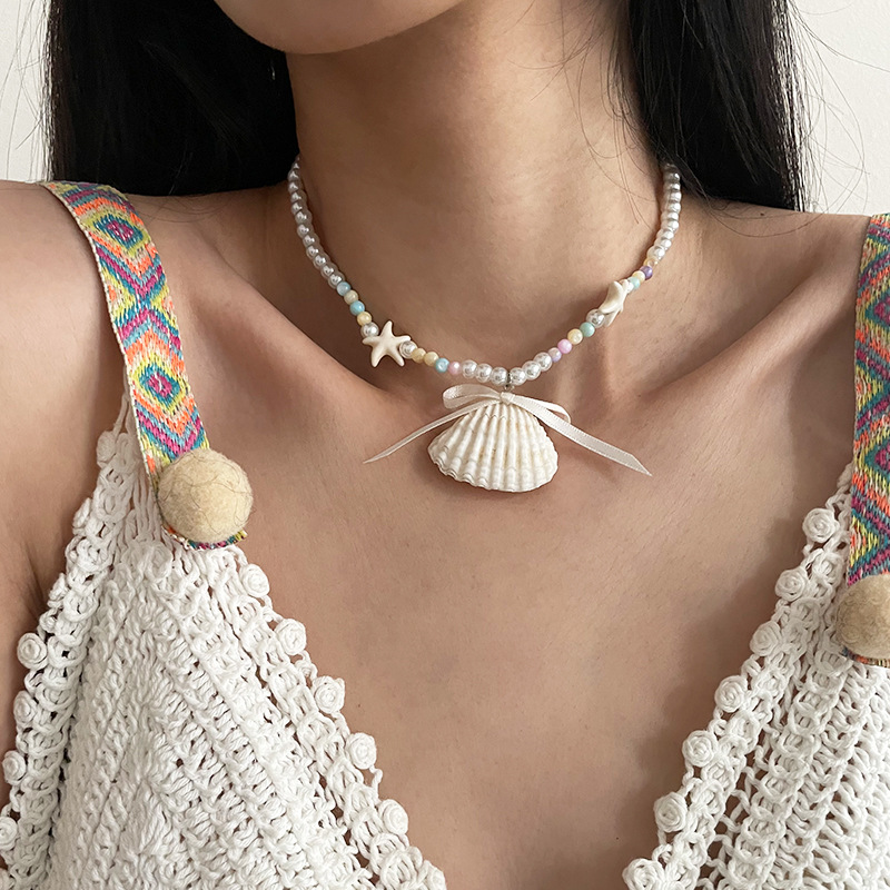 Collar De Perlas Con Lazo De Concha