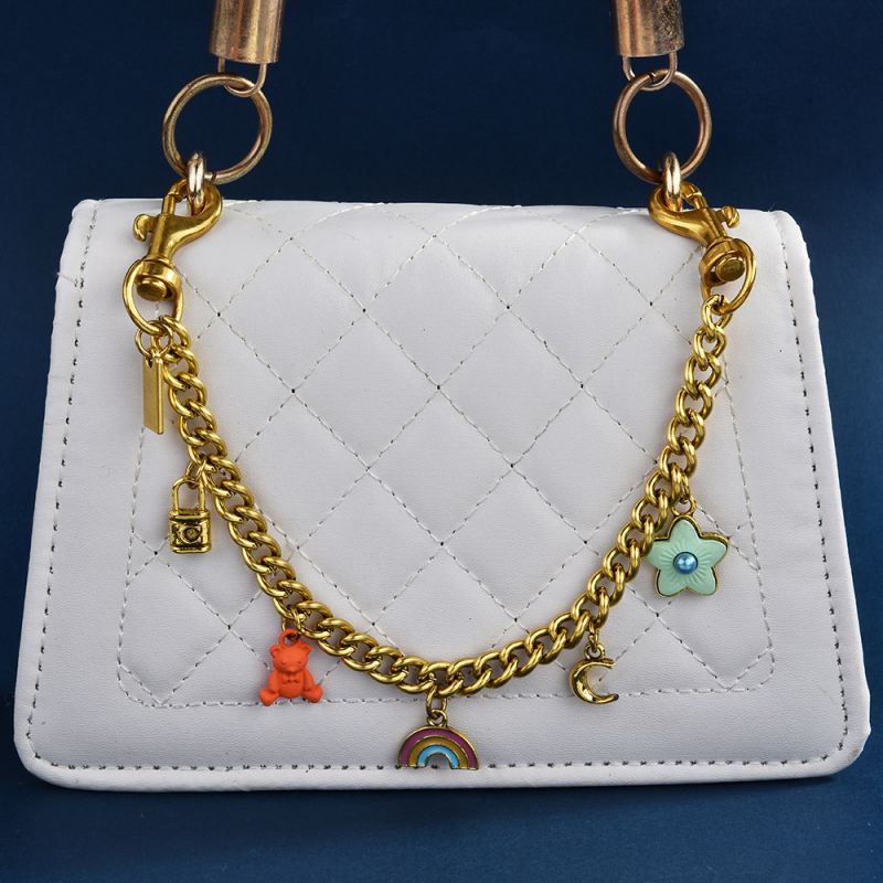 White K Silver Chain Metal Flower Rainbow Bear Lock Bag Chain